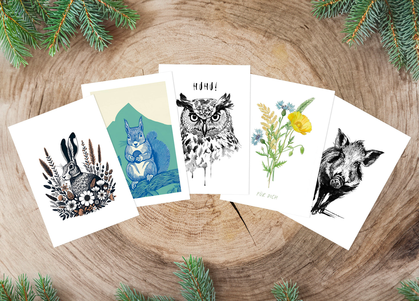 5 POSTKARTEN im Set | 350g Graskarton